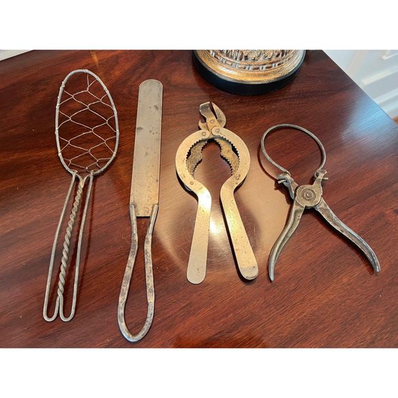 Antique Primitive Kitchen Utensils Swans Cake Flour Mesh Spoon Bottle Opener - Picture 2 of 6